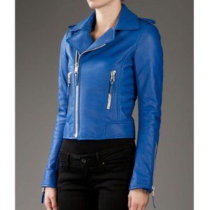 NWT BALENCIAGA sz38 Blue Leather Moto Perfecto Jacket Blazer